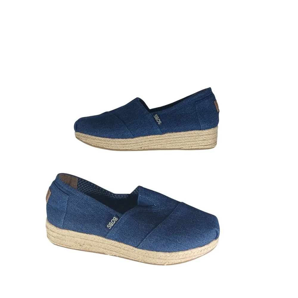 BOBS from Skechers Espadrille Platform Flats 9.5 Blue Denim Memory Foam 34105